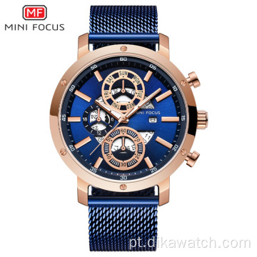 MINIFOCUS masculino luxo malha pulseira negócios quartzo relógios de alta marca esporte militar relógio de pulso homem relogio masculino 0190